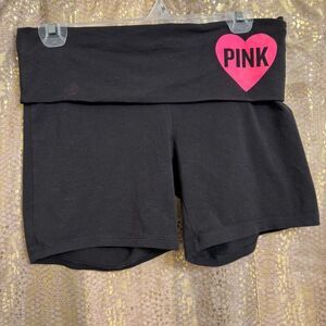PINK VS Y2K  Black Hot Pink Silver Sequin Bling Yoga Foldover Shorts Medium